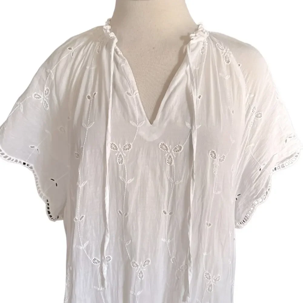 MANGO Open Work Detailed  Eyelet Dress White Size M
